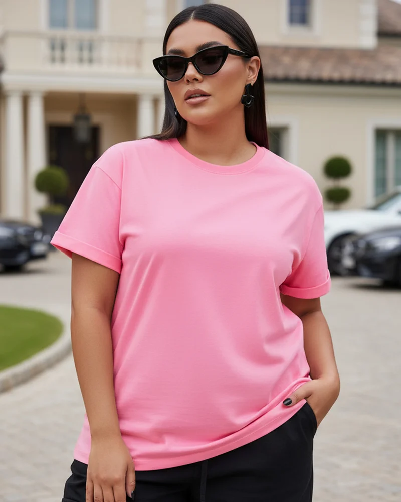 bewakoof Women's Pink Boyfriend Plus Size T-shirt